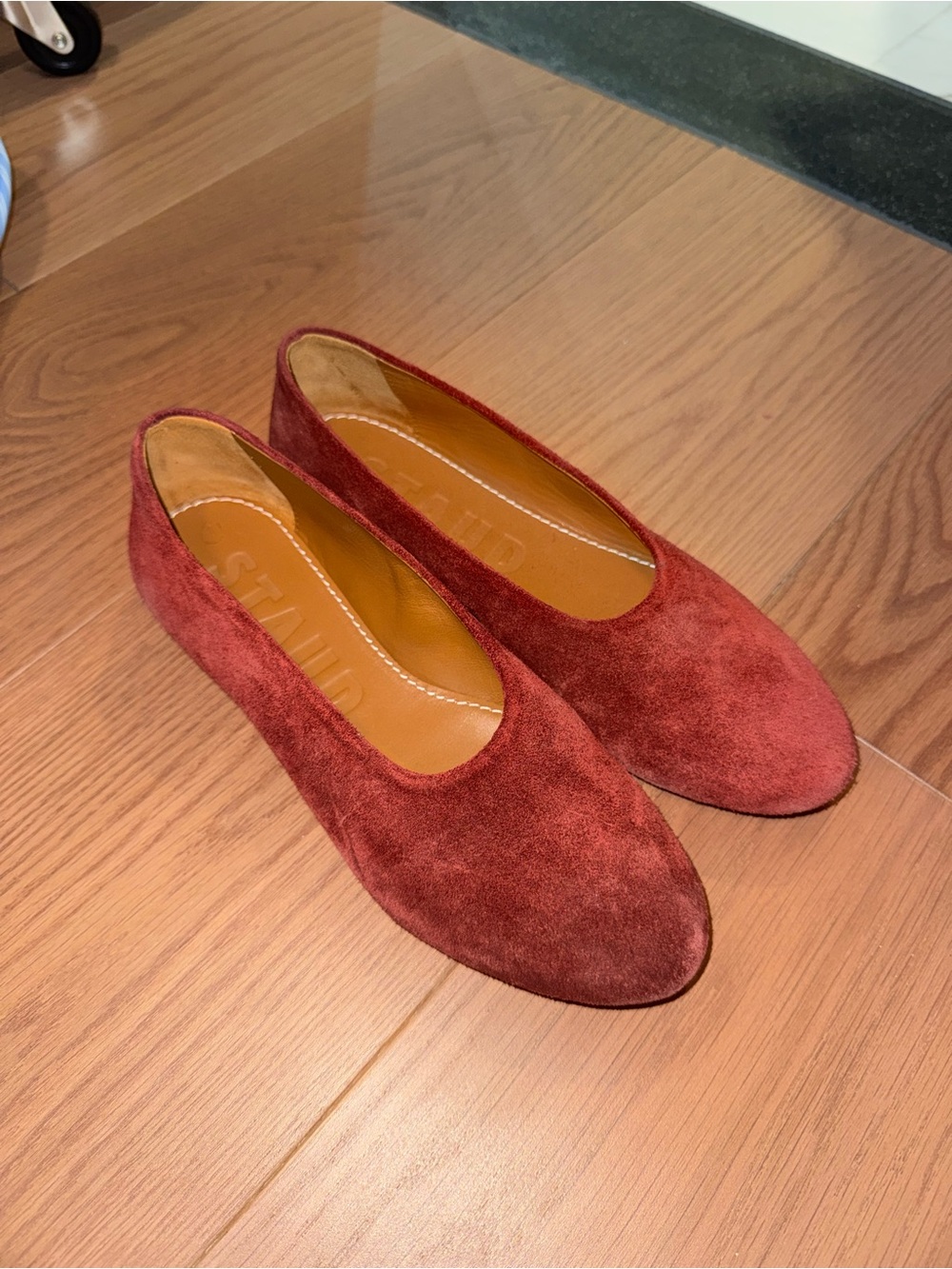 STAUD Suede Ballet Flats in Rust